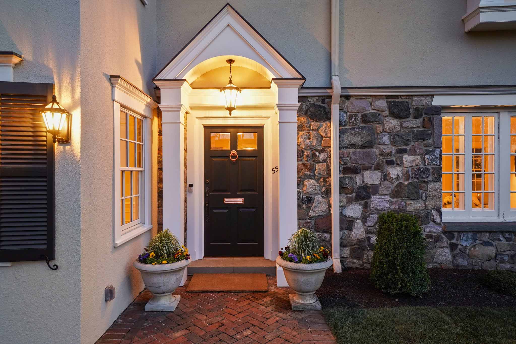 55 Oxbow Lane, Summit - Front Door Twilight